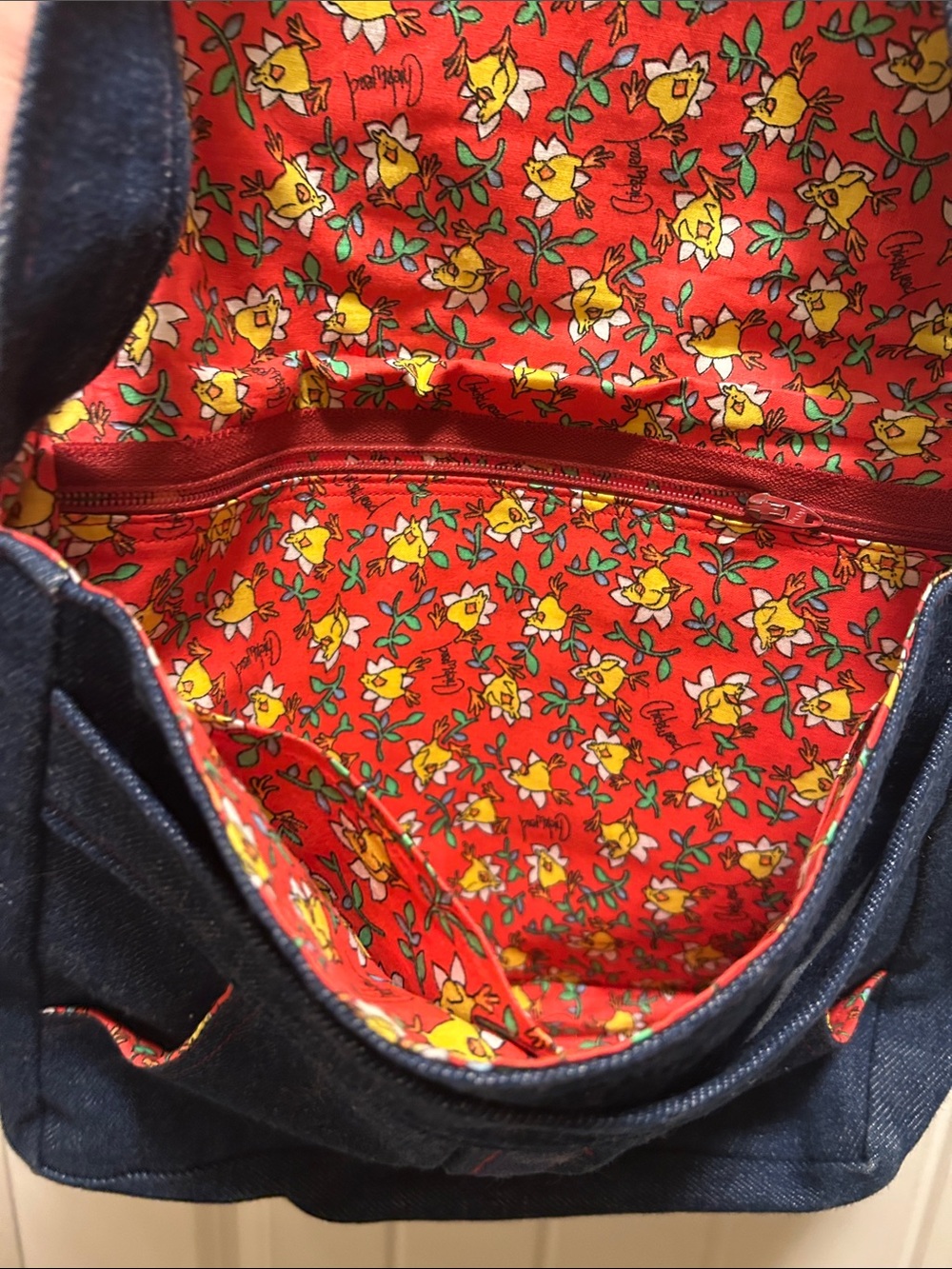 Vintage  Embroidered Denim Shoulder Bag with Butterfly Detail - Picture 4 of 7
